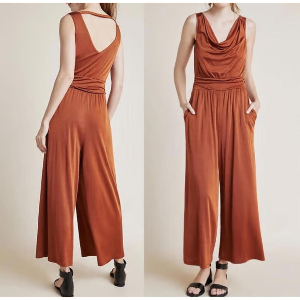 MAEVE ANTHROPOLOGIE bronze cowl neck jumpsuit sz XS